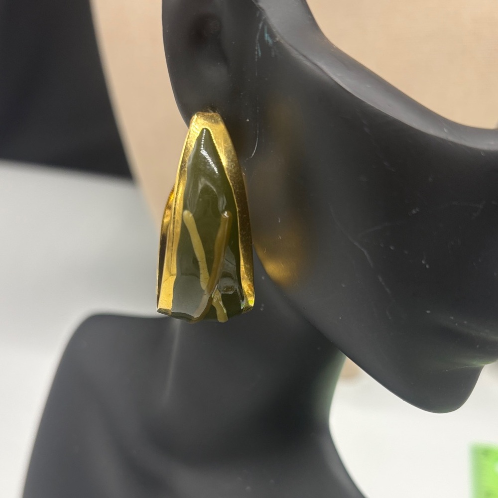 Gold-Tone Olive Green Statement Drop Earrings